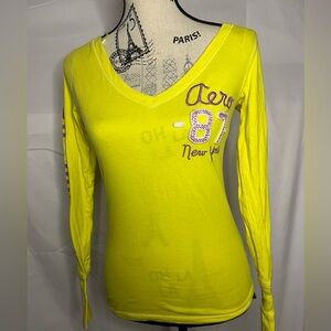 vintage Aeropostale Bright Yellow Long Sleeve V-Neck Tee